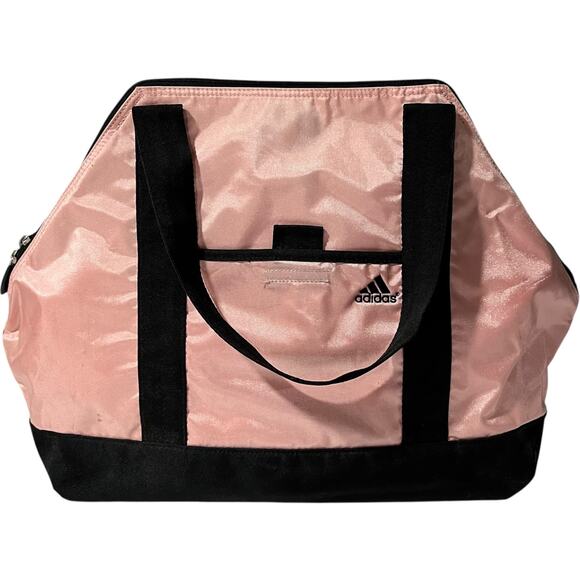 Adidas Pink Duffel Bag Black Trim Gym Travel Sports Tote - Picture 3 of 11